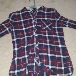 Long sleeve, Hooded, Flannel button up